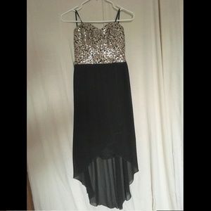 Strapless High Low Gold Sequin Cocktail Dress